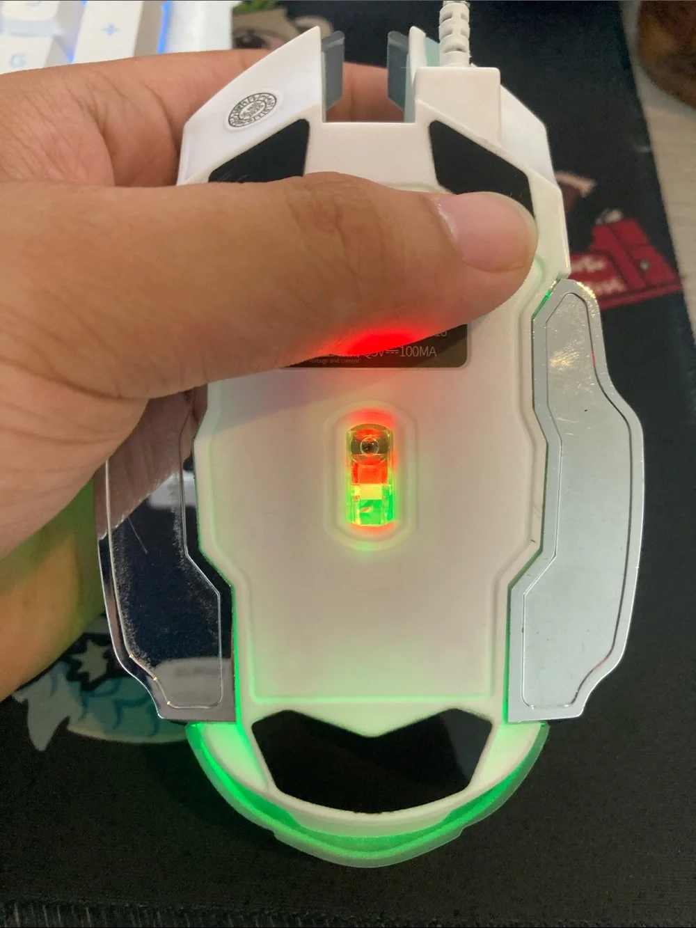 White Gaming Mouse with Cyan LED Accent